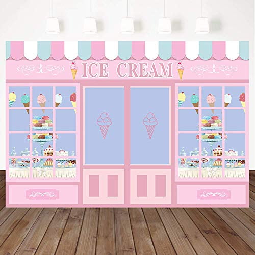 YEELE Ice Cream Shop Backdrop 10x8ft Kids Summer Birthday Party Photography Background Girls Pink 1st Birthday Cake Table Decorations Banner Son Daughter Artistic Portrait Photo Booth Props 